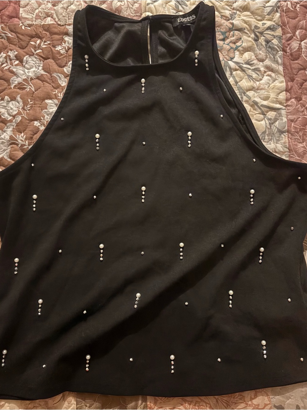 Express Black Pearl-Embellished Sleeveless Camisole